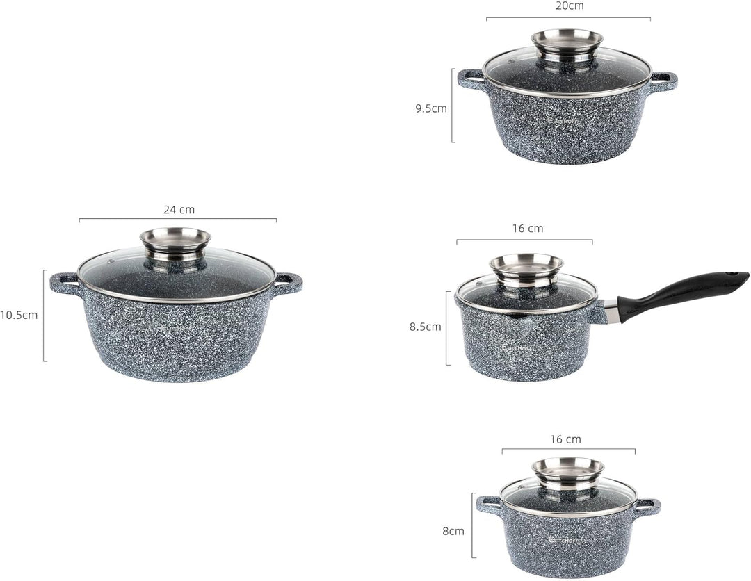 EliteHoff Induktion Topfset mit Stieltopf, 9-tlg Kochgeschirr-Set 16/16/20/24 cm, Kochtopf mit Decke