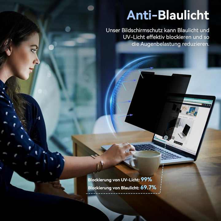 Magnetischer sichtschutz für 15,6 Zoll Laptop 16:9, Abnehmbarer Sichtschutzfolie, Anti Blaulicht Ble