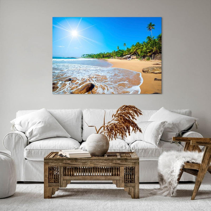 Bilder auf Leinwand 100x70cm Leinwandbild Insel Landschaft Maledivie Freiheit Gross Wanddeko Bild Sc