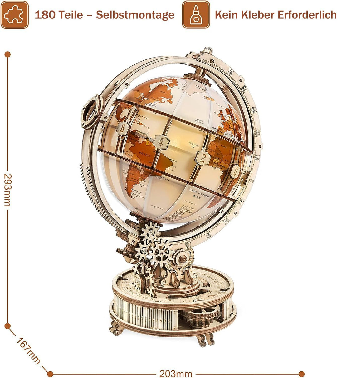 ROKR Holzpuzzle Erwachsene 3D Holz Puzzle Modell Mit Globus Modellbau, 180 Teilen, Luminous Globe