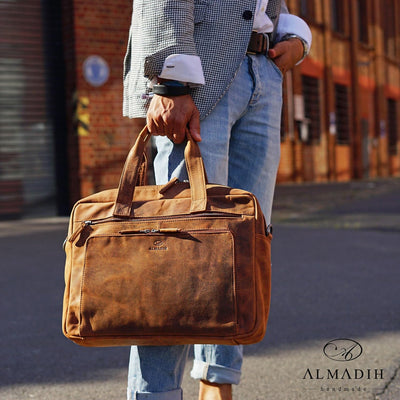 ALMADIH Leder Businesstasche Laptoptasche 15 Zoll Aktentasche BRUNO tolle Aufteilung Leder Business