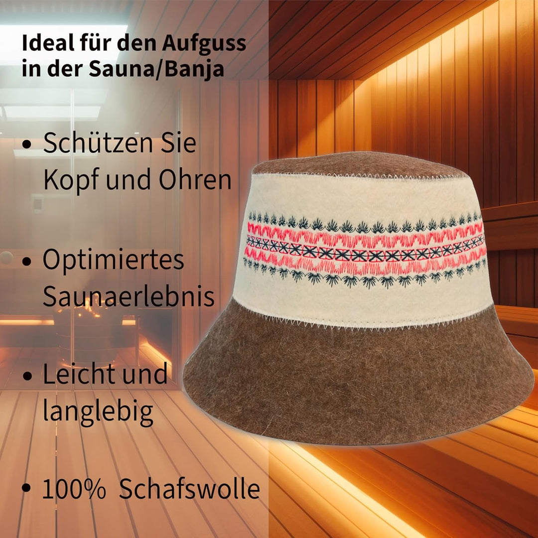 Saunahut Herren Perfekte Saunamütze aus 100% Filz - Sauna Hut Filzhut Sauna Mütze Herren Kopfbedecku