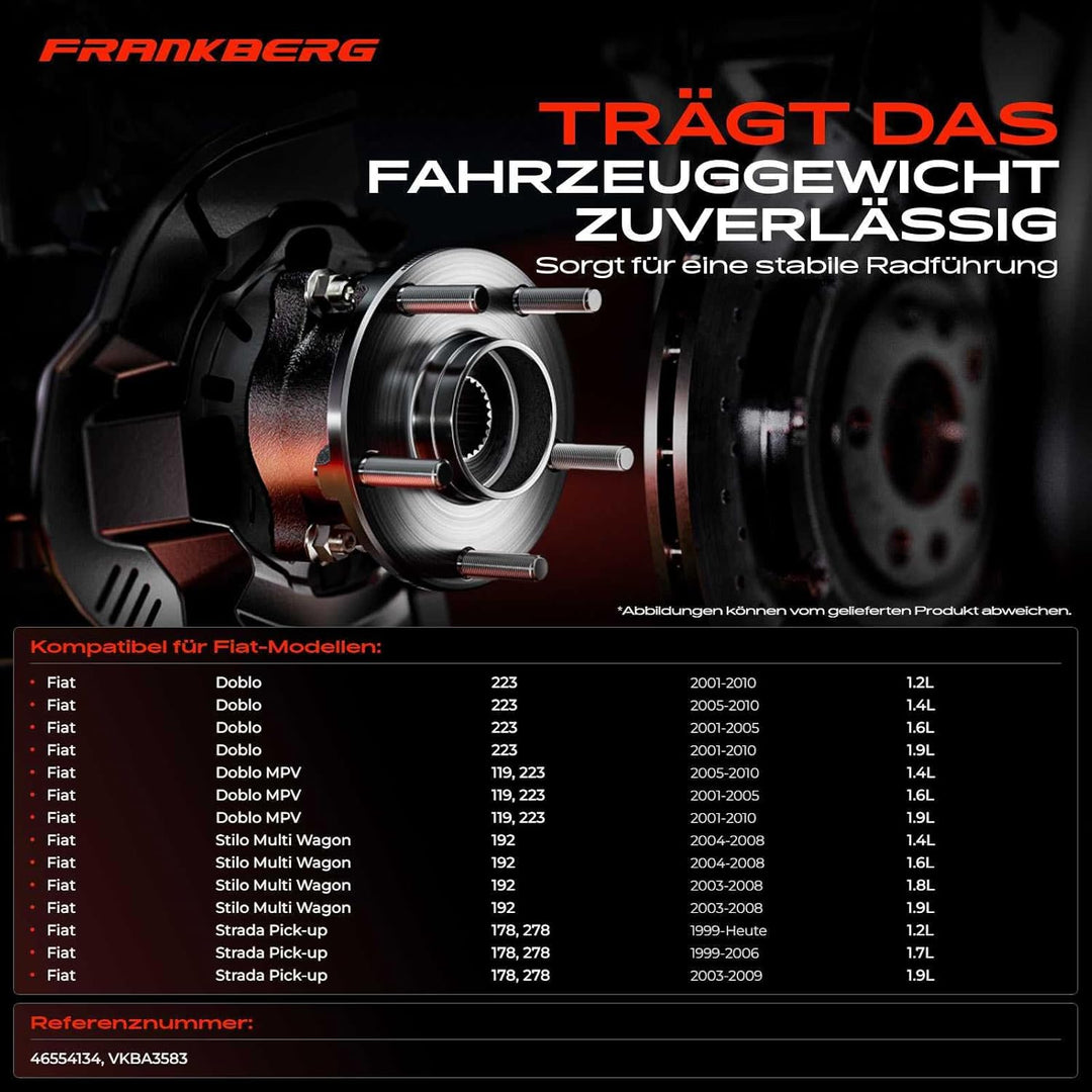 Frankberg 1x Radnabe Radlagersatz Hinten Links oder Rechts Kompatibel mit Doblo 119 223 1.2L-1.9L 20