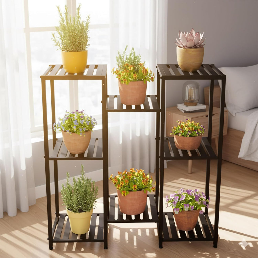 Relaxdays Blumenregal aus Metall, 8 Ablagen für Blumen- & Pflanzentöpfe, Pflanzentreppe, HBT: 81 x 8