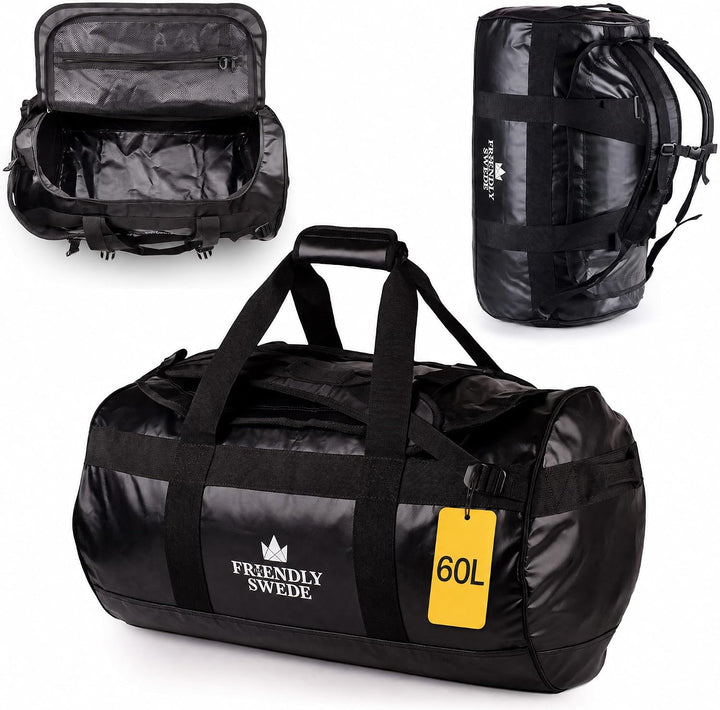The Friendly Swede Wasserfeste Reisetasche Duffle Bag Rucksack - 30L / 60L / 90L - Seesack, Sporttas