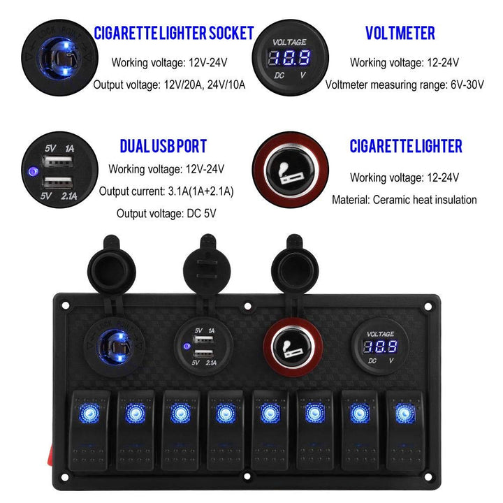 schaltpanel 12v boot 8 gang,Schalttafel,Duokon Wippschalter, 12V 24V 100% brandneues 8-Gang-Auto-Boo