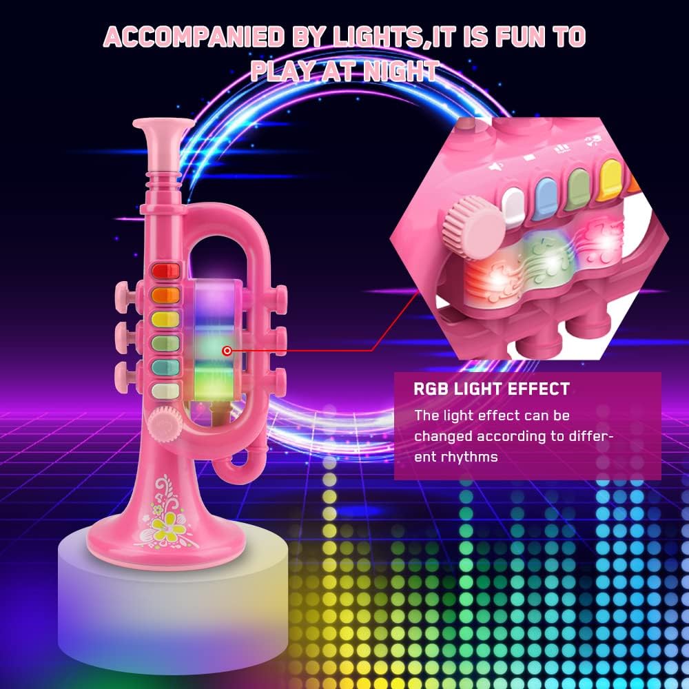CestMall Trompete Spielzeug, Trompetenhorn mit Musik Tragbares Kindertrompete Spielzeug Kunststoff-T