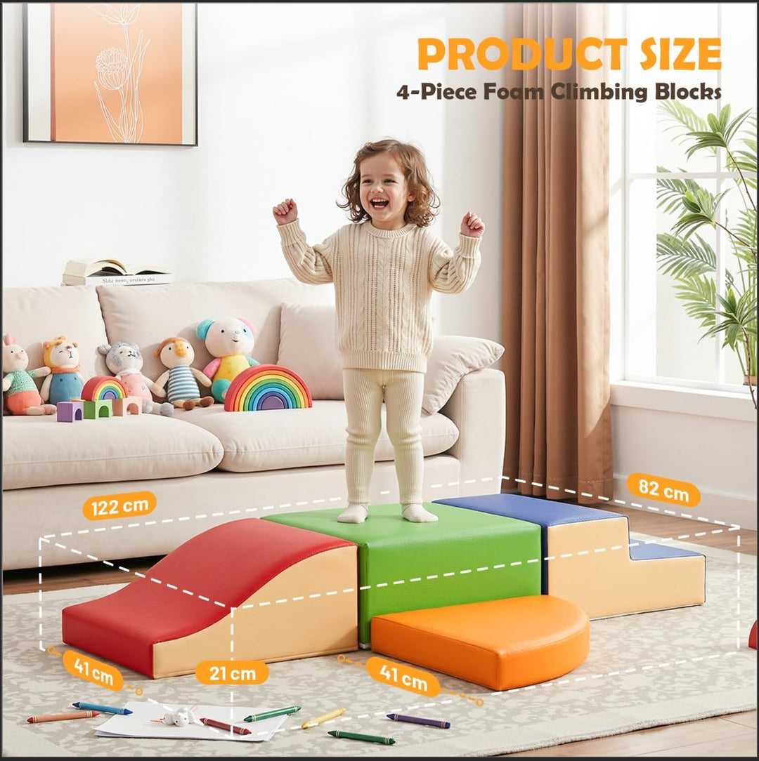 JungleDove 4-Pieces Climbing Toys for Toddlers: PU Leather Soft Play Set - Foam Climbing Blocks for