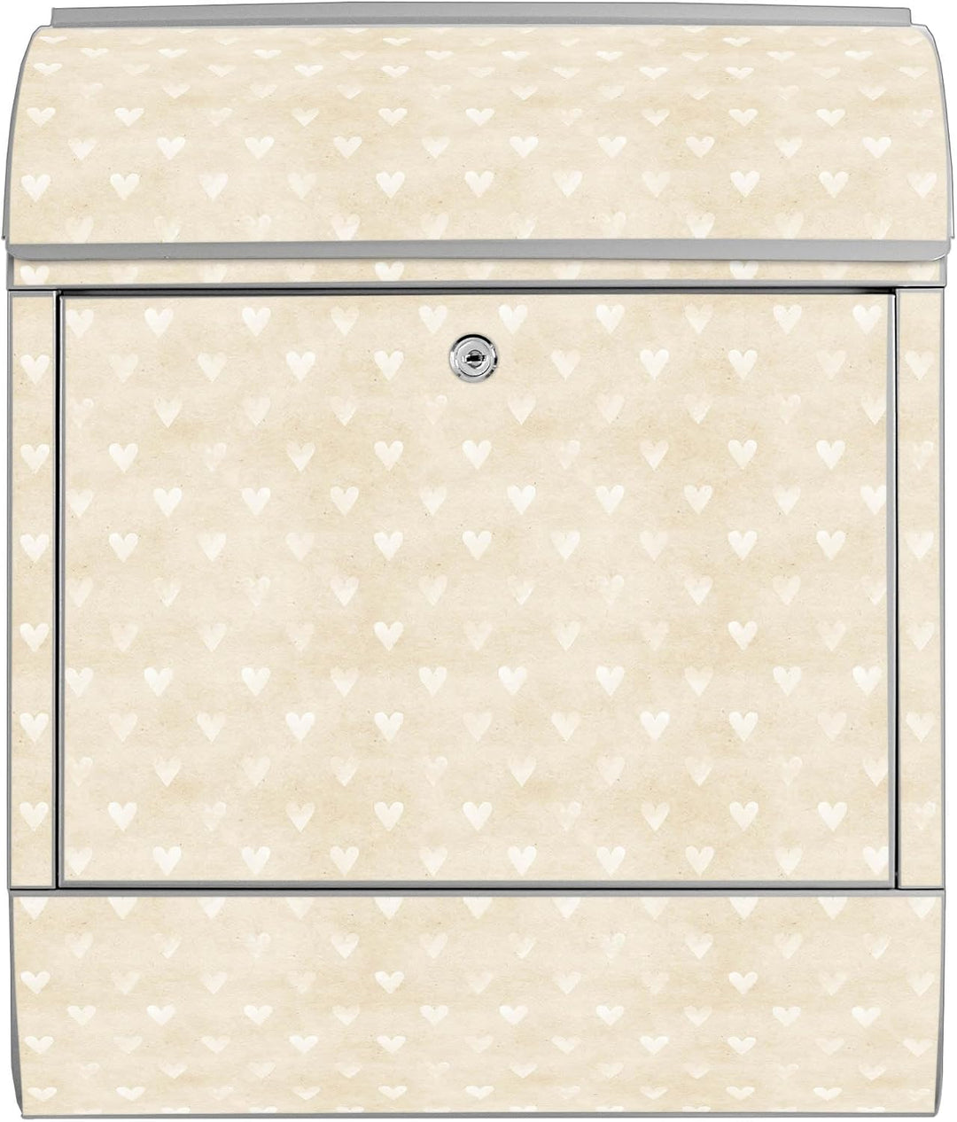 banjado® Design Briefkasten mit Motiv Beige Herzen 39x47x14cm &amp; 2 Schlüssel - Briefkasten Stahl Silb
