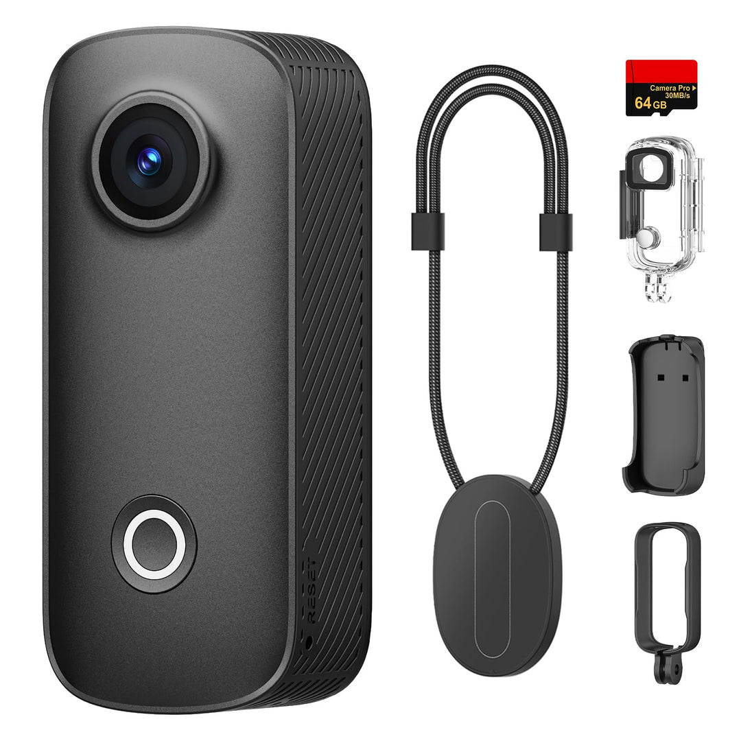 SJCAM C100 Pro 4K Bodycam, Mini Action Cam, 64GB, 148Min, 32g leicht | 120° POV Vlog Kamera, 30m Was