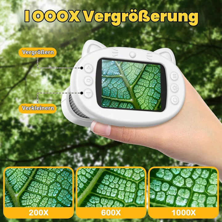 Handmikroskop für Kinder, 1000X Zoom Digitales USB-Mikroskope mit 2,4-Zoll-IPS-Bildschirm, Tragbare