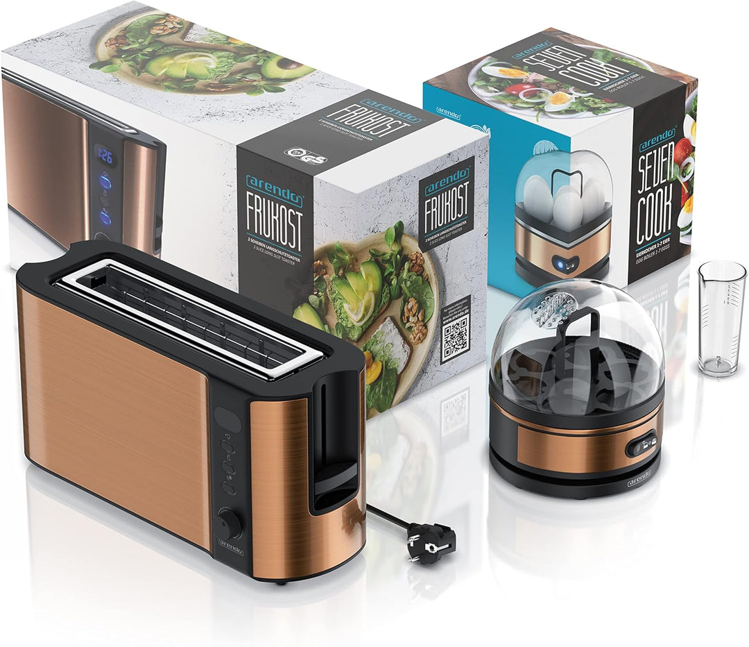 Arendo - SET Toaster FRUKOST mit Eierkocher SEVENCOOK Edelstahl Kupfer, Toaster 2 Scheiben, LED-Disp