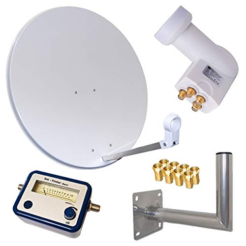 HD Sat Anlage 80cm Spiegel + Opticum Quad LNB für 4 Teilnehmer + 40cm Wandhalter + SAT Finder (3 Far
