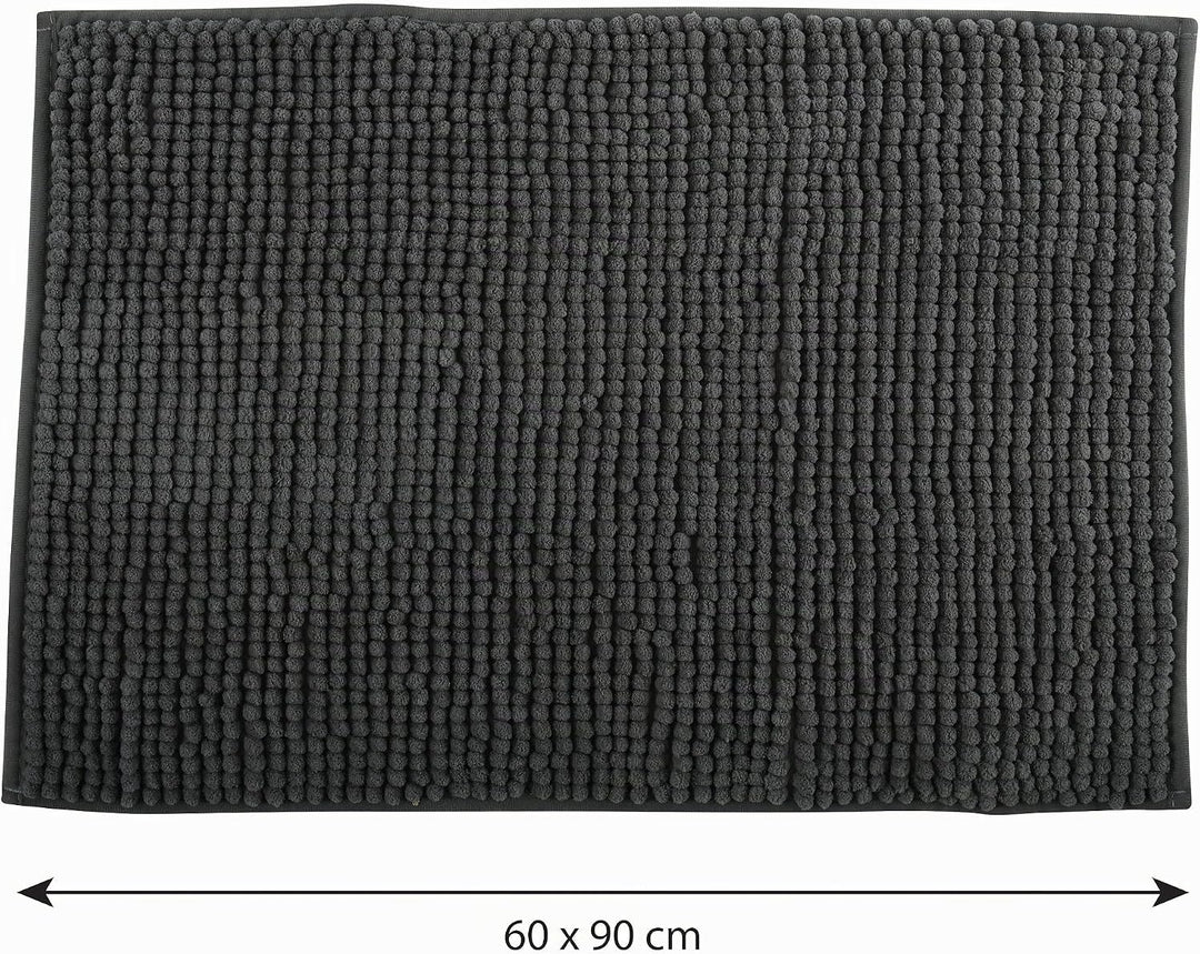 MSV Badteppich Badvorleger Duschvorleger Chenille Hochflor Badematte 60x90 cm – Grau Grau 60 x 90 cm