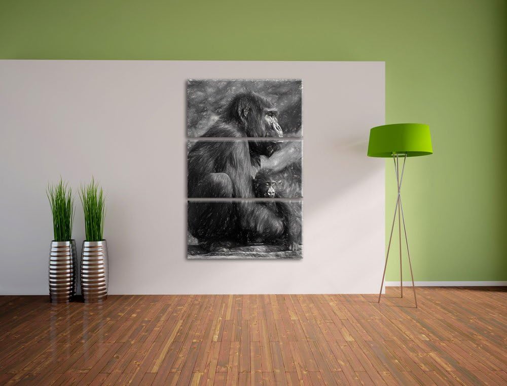 Liebevolle Gorillafamilie NewArt 3-Teiler Leinwandbild 120x80 Bild auf Leinwand, XXL riesige Bilder