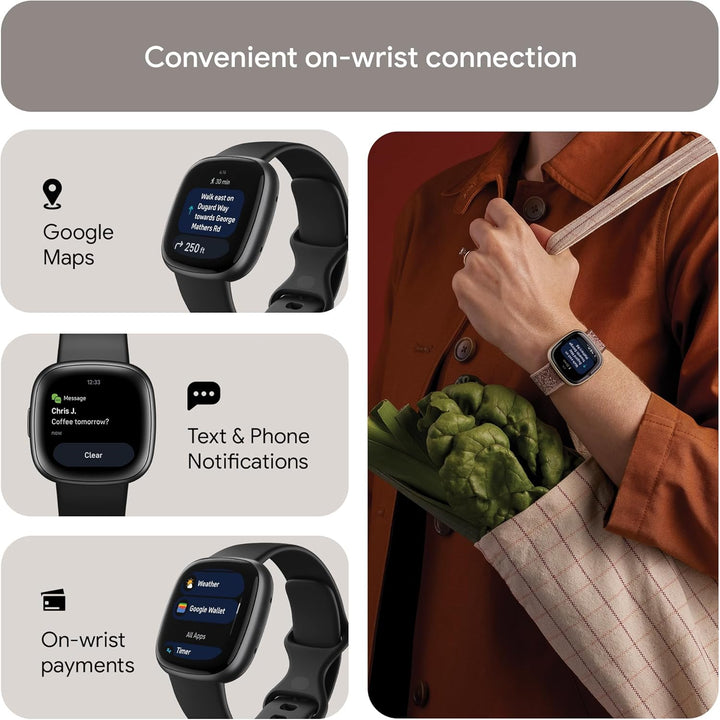 Fitbit Versa 4 Bundle (with Sports Band) Fitness Smartwatch with Built-in GPS and up to 6 Days Batte