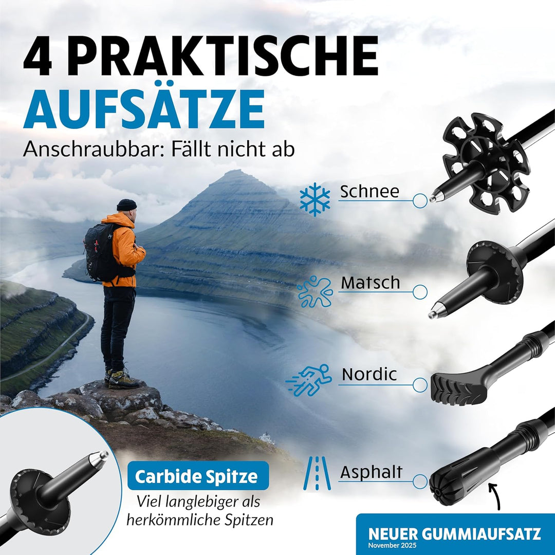 Terra Peak® Premium Wanderstöcke Teleskop ultra-leicht, ausziehbar aus Carbon o. Aluminium INKL. Mik