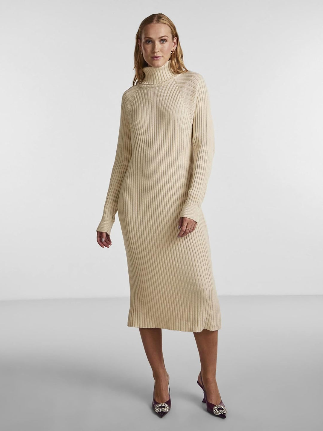 YAS Damen Yasmavi Knit Midi Rollneck Dress S. Noos Strickkleid XXL Birch, XXL Birch