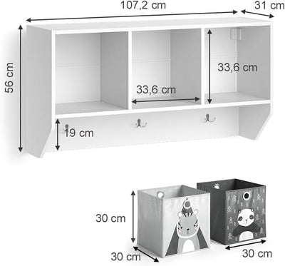 Vicco Wandregal für das Kinderzimmer Luigi, Weiss, 107 x 56 cm mit 2 Faltboxen Opt.1 Regal 107x56 cm