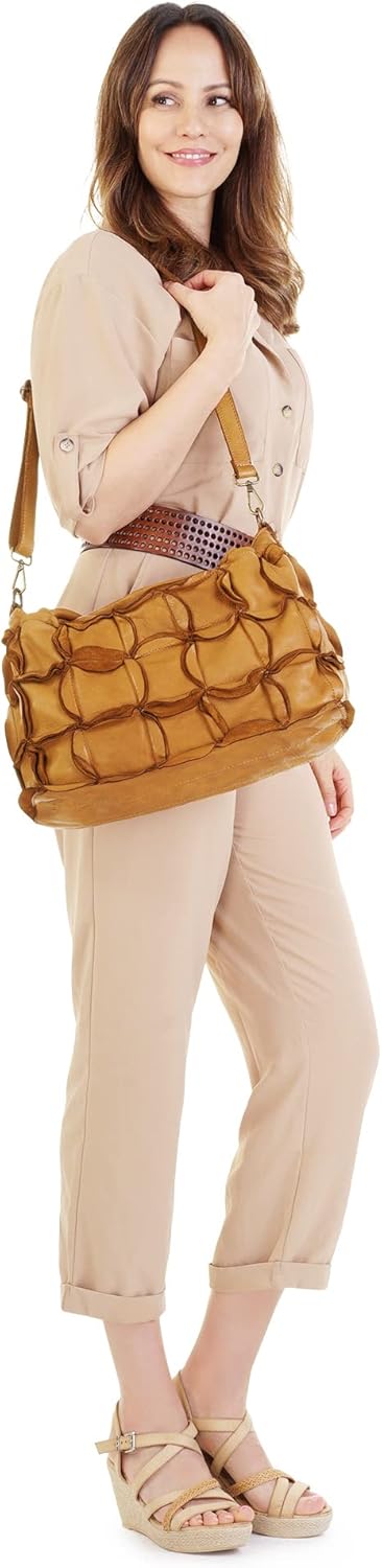 Samantha Look Shopper Echt Leder Damen | Made in Italy, Geräumige Vintage Schultertasche mit Reissve