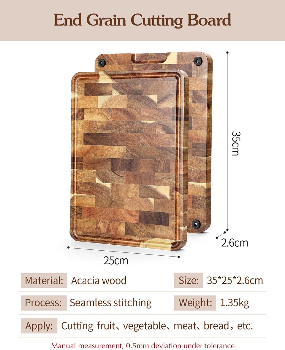 XINZUO Hirnholz-Schneidebrett Akazienholz (35x25x2.6cm), Holzbrett Küche Hackbretter Aufschnittbrett