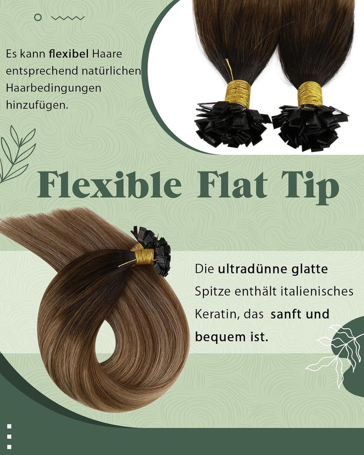 Ugeat Bonding Extensions Echthaar Dunkelbraun Extensions Echthaar Bondings Flat Tip Balayage Braun K