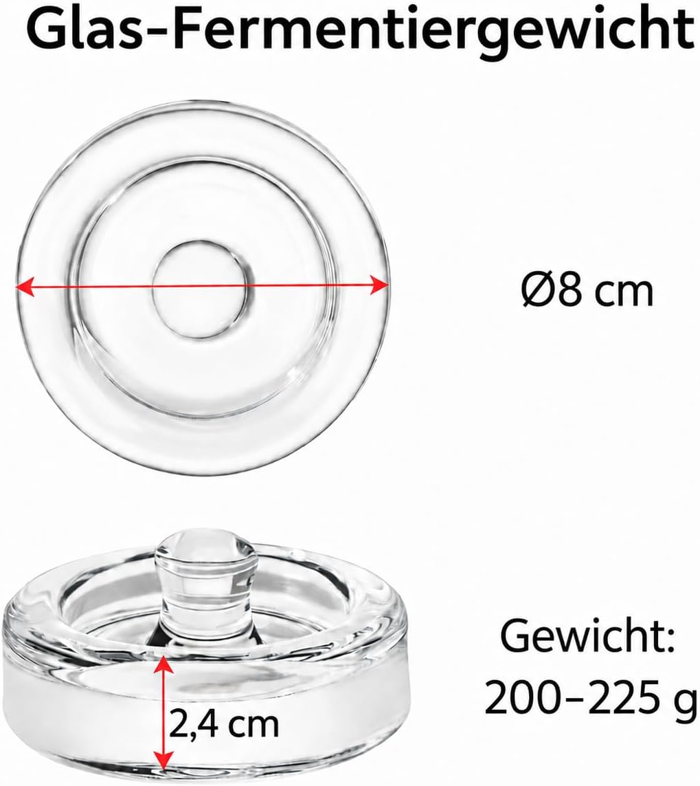 Fermentierglas 2 L – Quadratisches Glas-Fermentierset mit Gewicht für Sauerkraut, Hot Sauce, Met, Ci
