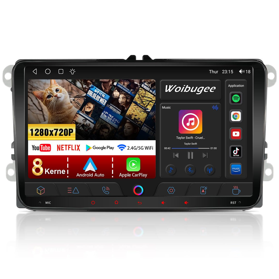 Woibugee 8-Core VW Radio for VW Golf 5 6 Seat Passat Caddy Sharan Tiguan, Wireless Apple CarPlay & A
