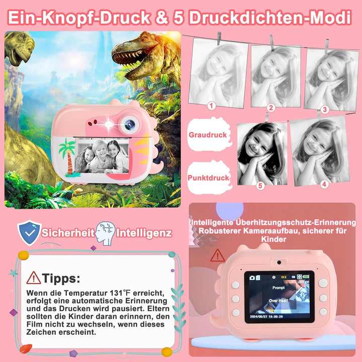 ARNSSIEN Kinder Kamera Instant Print, 1080P Kamera für Kinder mit 7 Druckpapierrollen, Weihnachten G