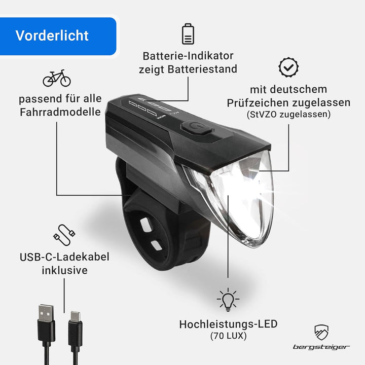 Bergsteiger Fahrradlicht, Licht LED Set, Lampenset, Fahrradbeleuchtung, Original Fahrrad-Zubehör USB