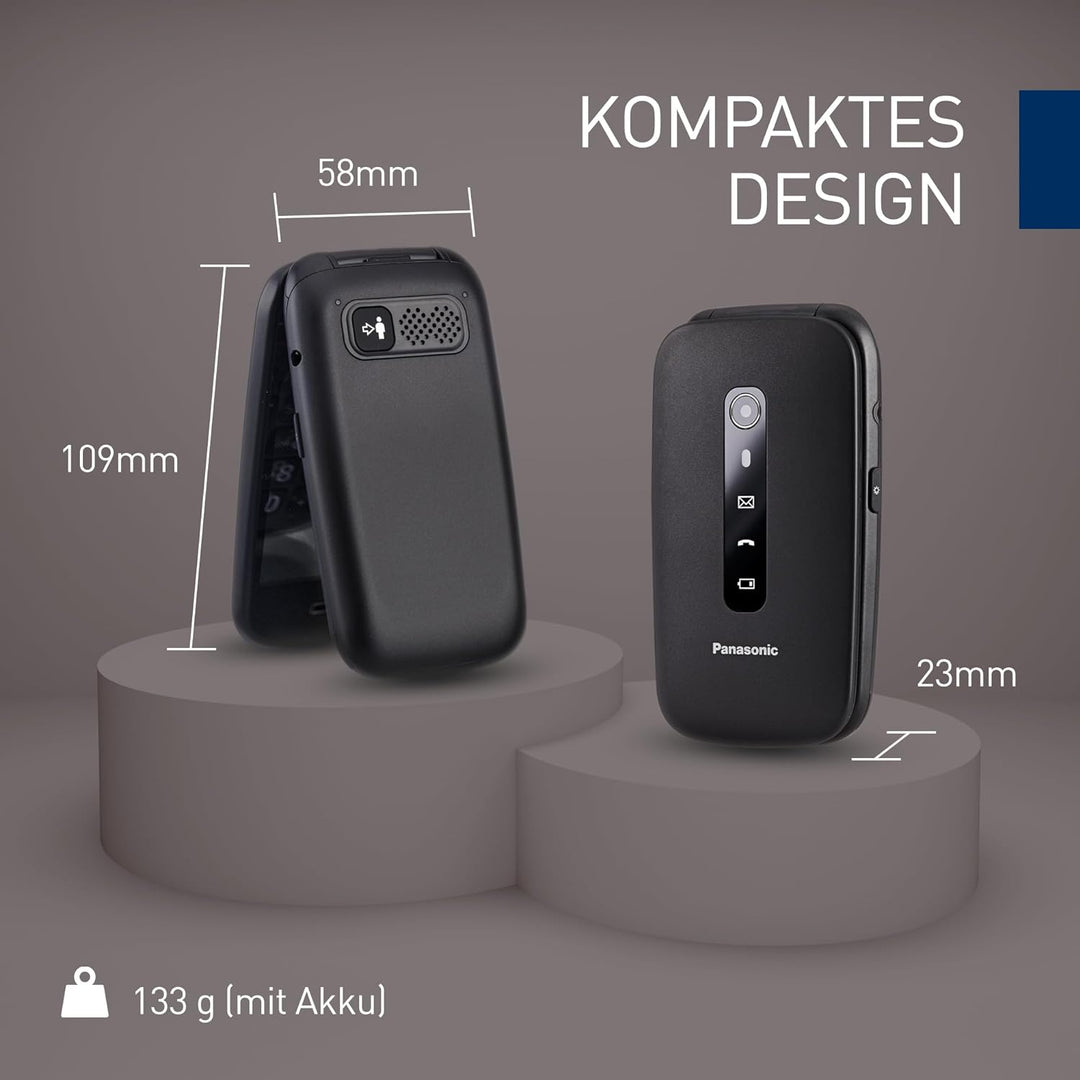 Panasonic KX-TU550EXB 4G Essentials Clamshell Handy für Senioren, 1,2 MP Kamera, Seniorentelefon mit