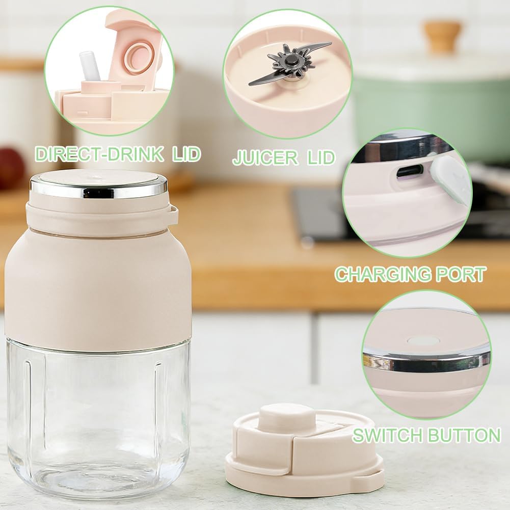 Tragbarer Mixer Smoothie Maker, Mixer to go 1200 ml, Wiederaufladbar Standmixer Blender Bottle mit 3