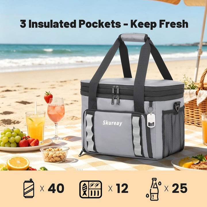 Grosse, erweiterbare Kühltasche aus weichem Material, doppelstöckige Lunchtasche für Damen und Herre