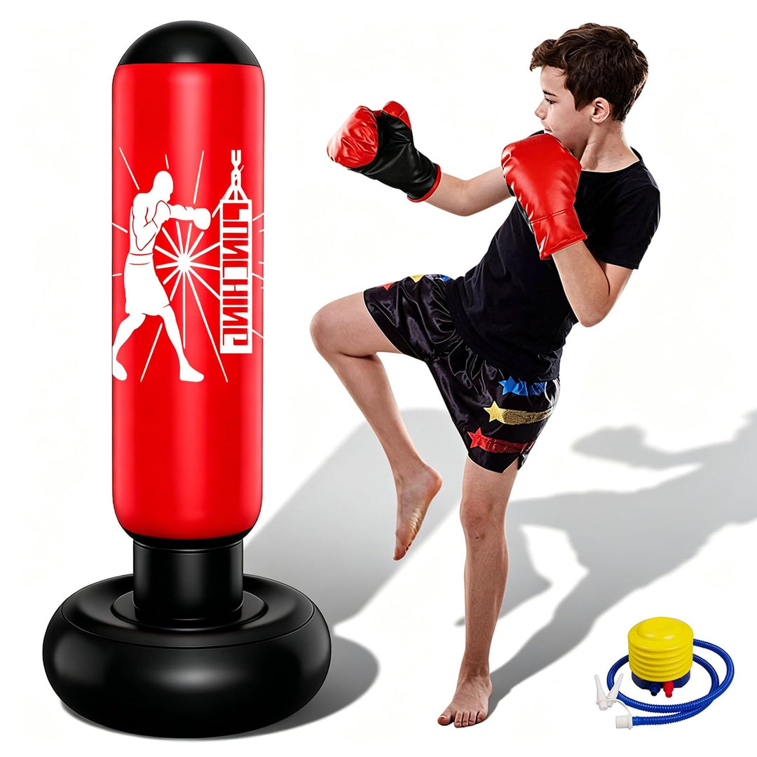 Boxsack Kinder Stehend 160cm - Aufblasbarer Standboxsack Mit Fusspumpe - Punchingball Kinder Für Zuh
