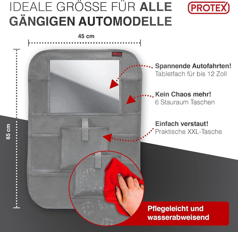 PROTEX | Premium [1er Set] Rückenlehnenschutz Auto–Auto Rücksitz Organizer [Oxford 600D] –wasserabwe