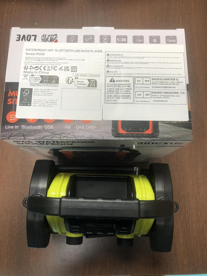 Bingxue FM-Radio-Empfänger, USB-Bluetooth-Lautsprecher mit Uhr-Alarm/LED-Lichtern, tragbar, Antikoll