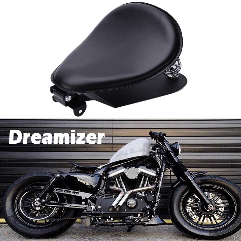 DREAMIZER Schwarzer Motorrad Bobber Sitz, Motorrad Solo Sitz Mit Grundplatte der Federhalterung für