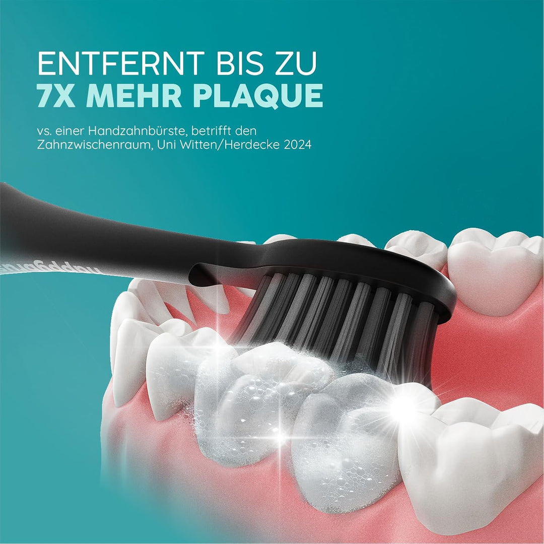 happybrush® Nachhaltige Aufsteckbürsten für elektrische Schall-Zahnbürste Eco VIBE 3 - Allblack - 3x