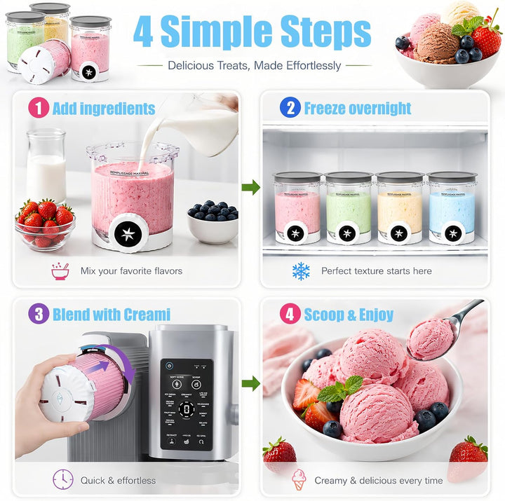 4er-Set Ersatzbehälter für Ninja Creami Swirl NC700 NC701EU Eismaschine, 480ML Eiscreme Behälte für