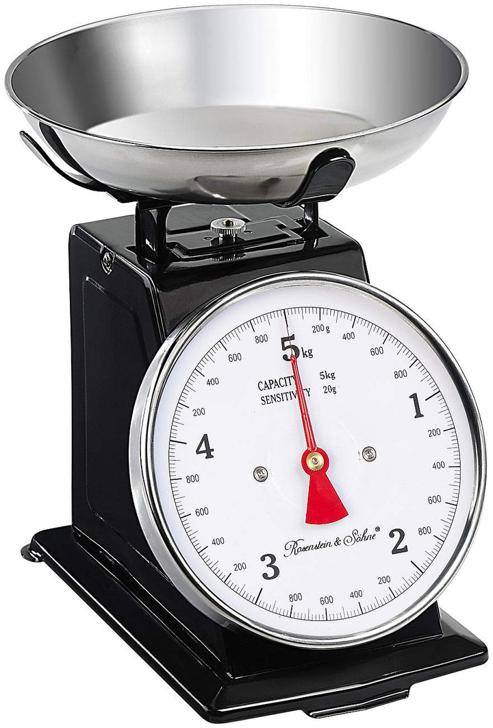 Rosenstein & Söhne Waage: Analoge Retro-Küchenwaage bis 5 kg mit Tara-Funktion, schwarz, Metall (Fei