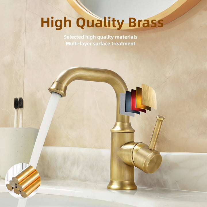 Wasserhahn Bad Antik Messing, Retro 360° Schwenkbar Waschtischarmatur,Einhebel Mischbatterie Waschbe