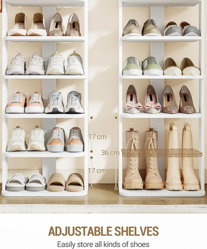 Hzuaneri Schuhregal, Schuhablage mit 10 Ebenen, Holz-Schuh-Organizer mit Haken, Verstellbar, Platzsp
