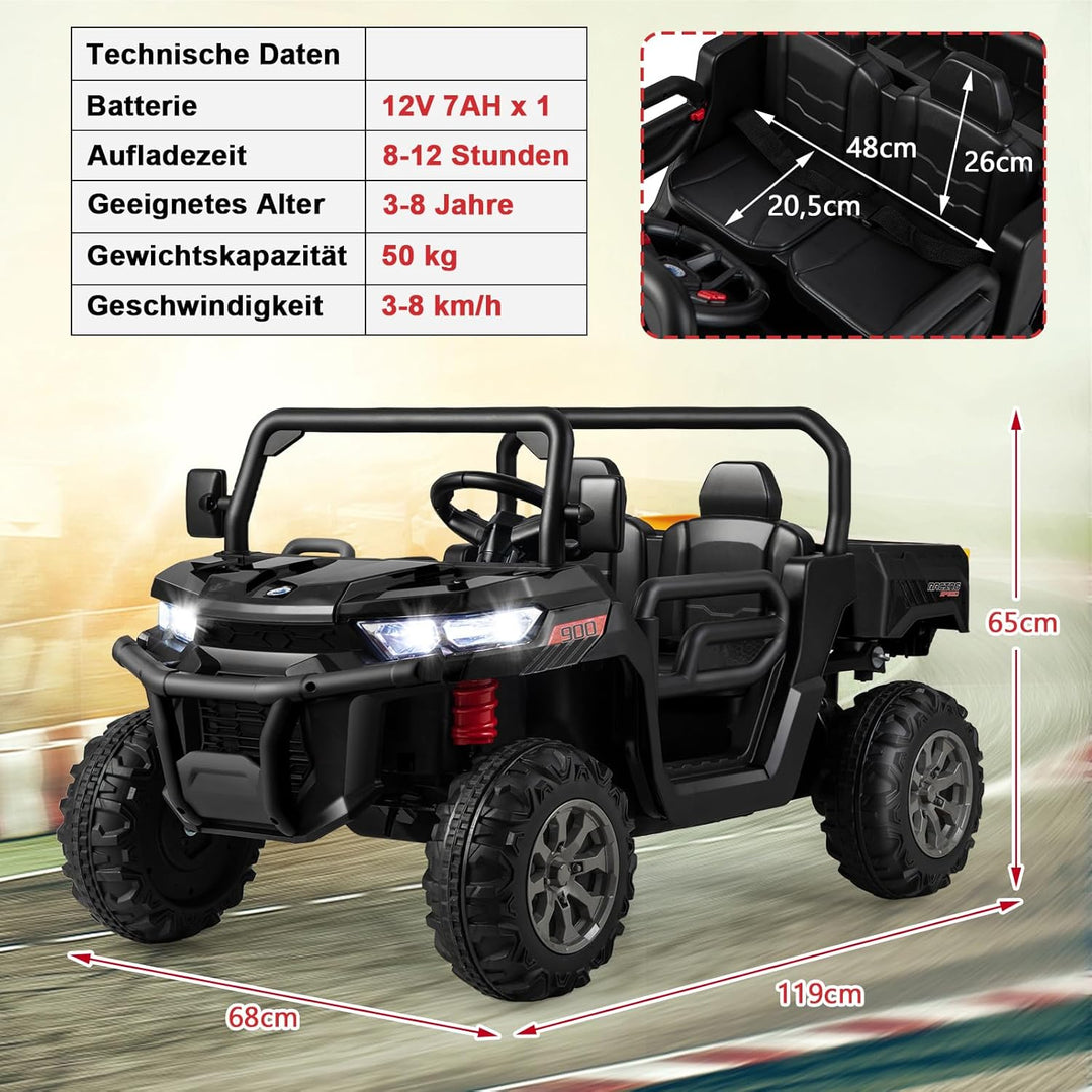 GOPLUS Kinder Elektroauto, 2-Sitzer Kinderauto mit Kippbett, Schaufel & Fernbedienung & Musik & Sche