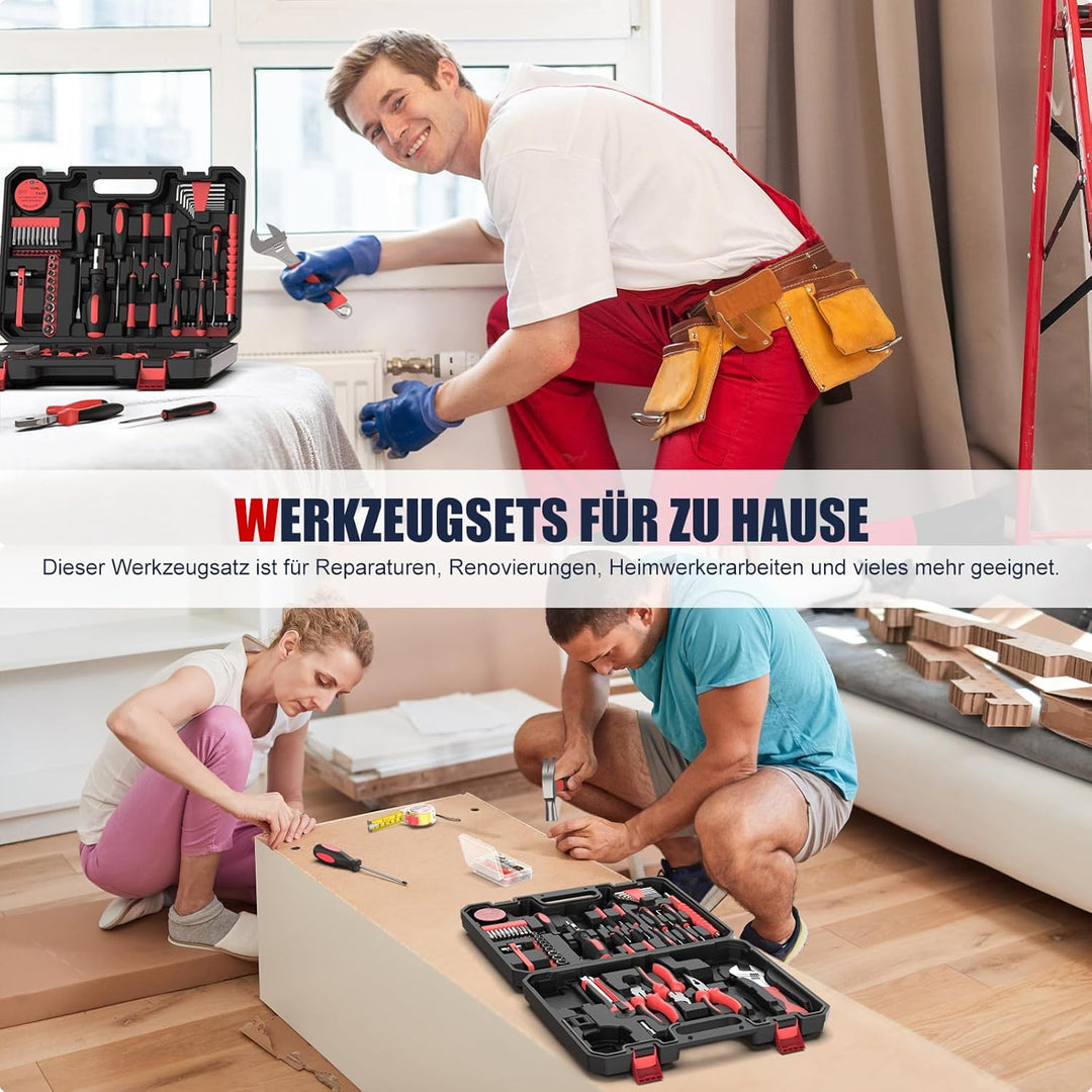GoYwato Werkzeugkoffer Gefüllt 205tlg - Haushalt Werkzeug Set Werkzeugkasten Gefüllt mit Schraubendr