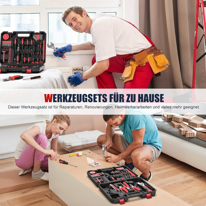 GoYwato Werkzeugkoffer Gefüllt 205tlg - Haushalt Werkzeug Set Werkzeugkasten Gefüllt mit Schraubendr