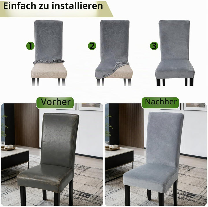 Fuloon Stuhlhussen Samt, Universal Stuhlüberzug,6er Set Stretch Stuhlbezug Protector Cover, Abnehmba