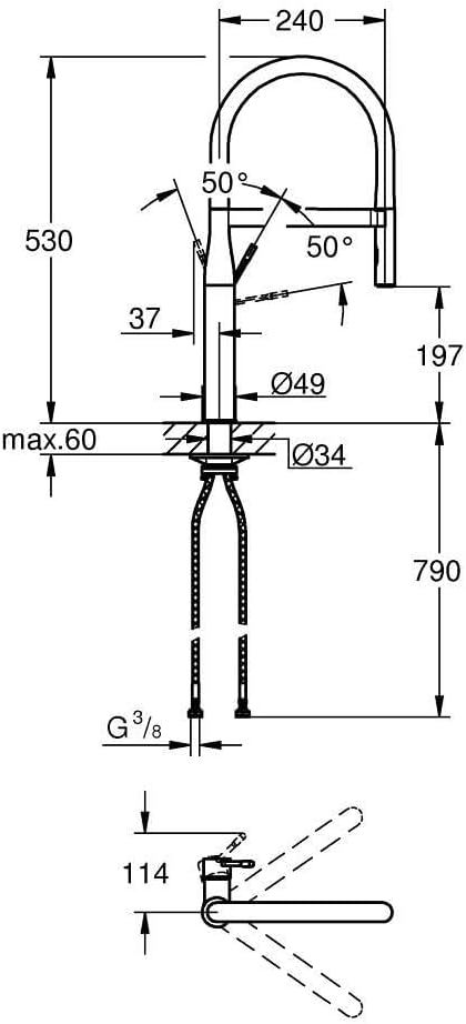 GROHE Essence, Küchenarmatur 2 Strahlarten (Wasserhahn Küche mit ausziehbarer Profibrause und magnet