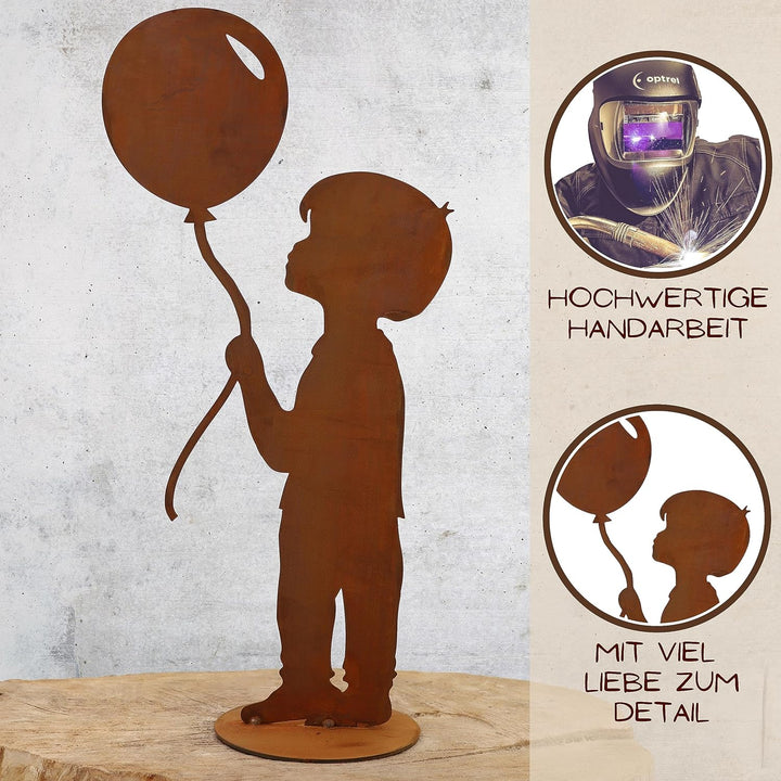 Rostikal Dekofigur Junge mit Luftballon 52 cm Vintage Gartendeko Figur Rost Deko Metall ohne Name Ju