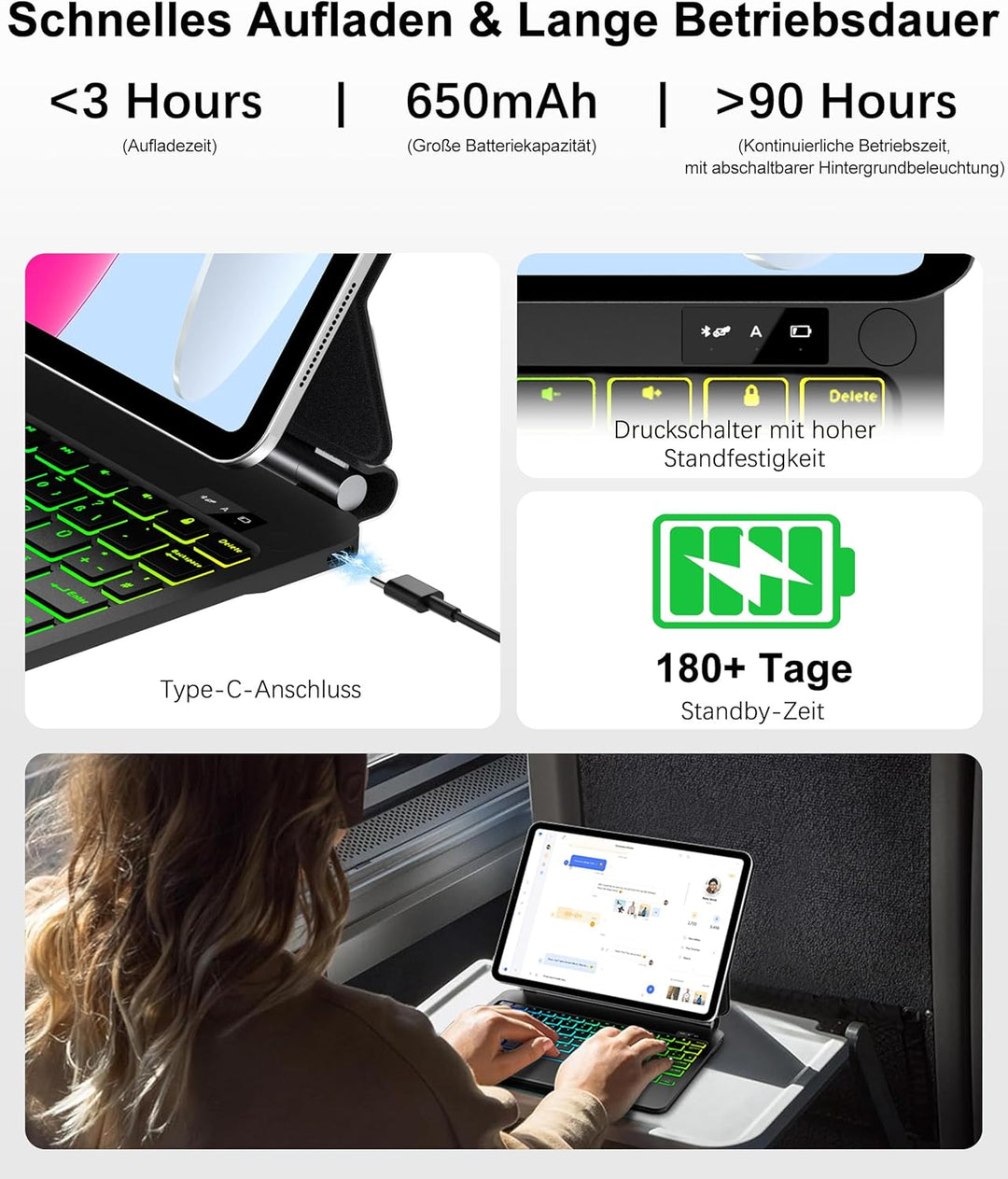 Magic Keyboard für iPad A16 11. Generation & 10. Generation (2025), Schwarz | Magnetische Freischweb