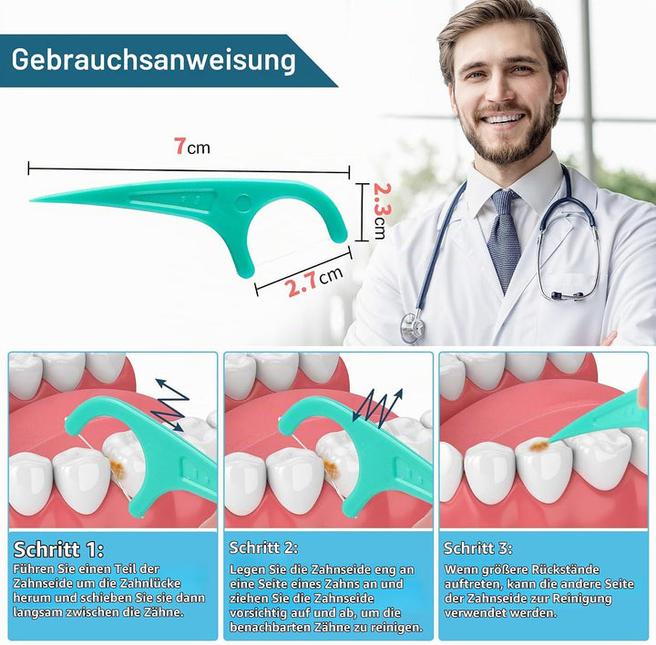 Zahnseide 300 Stk. Zahnseide Sticks Minze Zahnseide Zahnstocher mit Geschmack Mint Kunststoff Dental